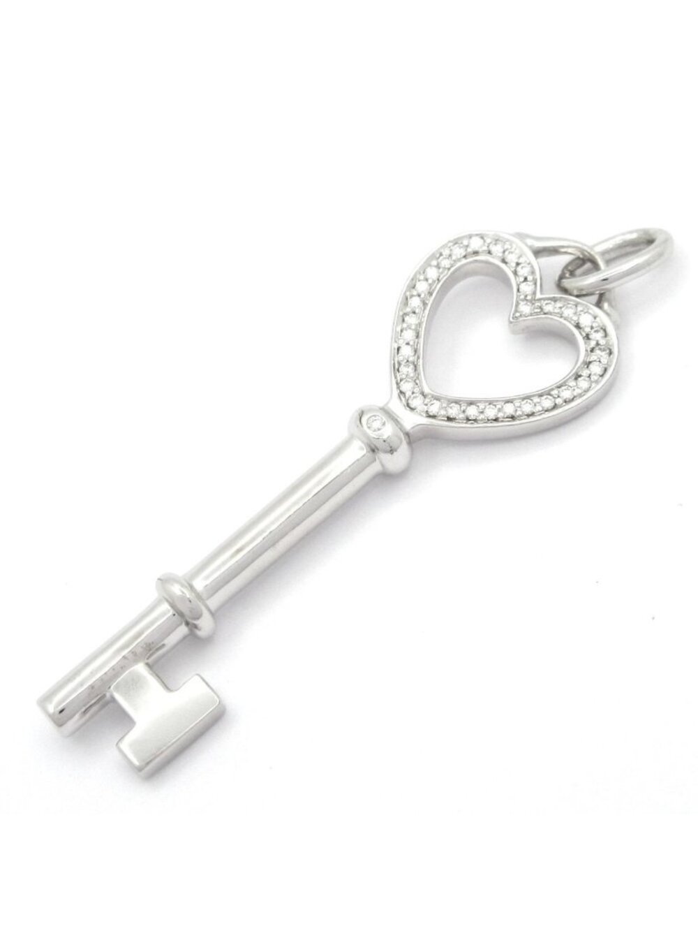 Tiffany & Co Pendant Heart Key 18k White Gold Diamond Pave
